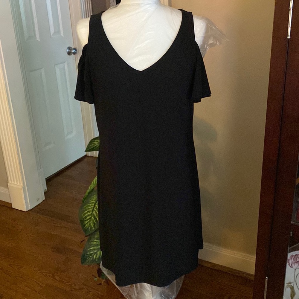NWT MSK Womens Black Short Sleeve Micro Mini Trapeze Evening Dress Size: PL